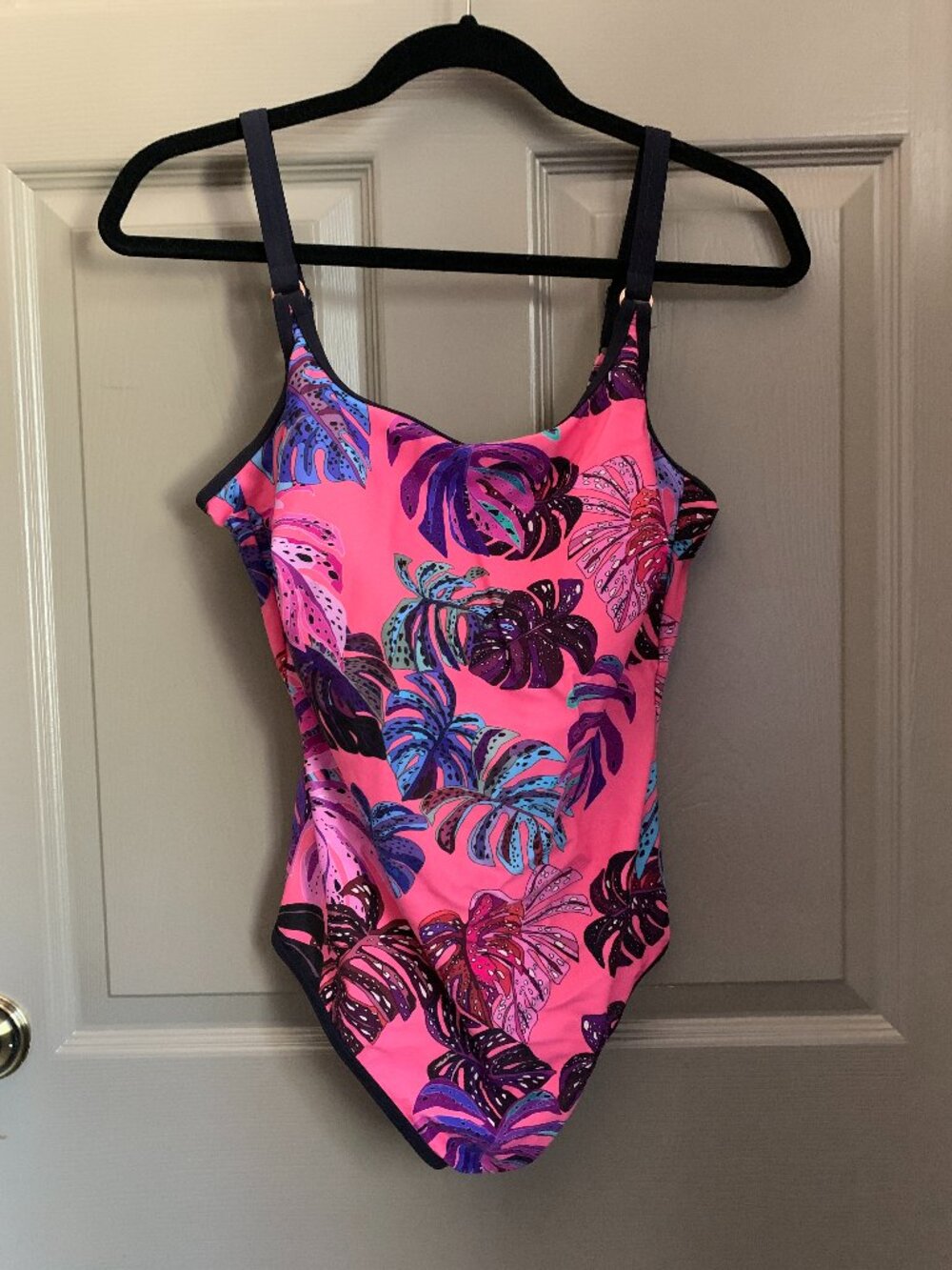 Anita Care One Piece Swimsuit 44C US 12 Pink Tropical Monstera Print